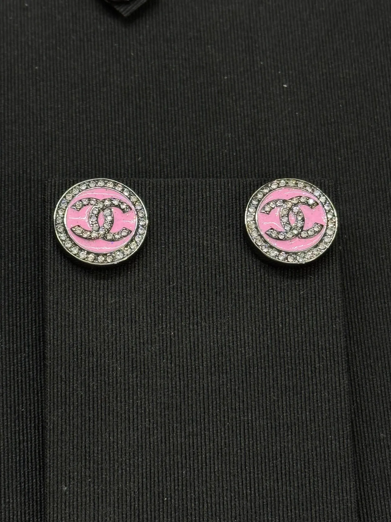 Chanel CC Stud Pink Silver Round Enamel Earrings 4