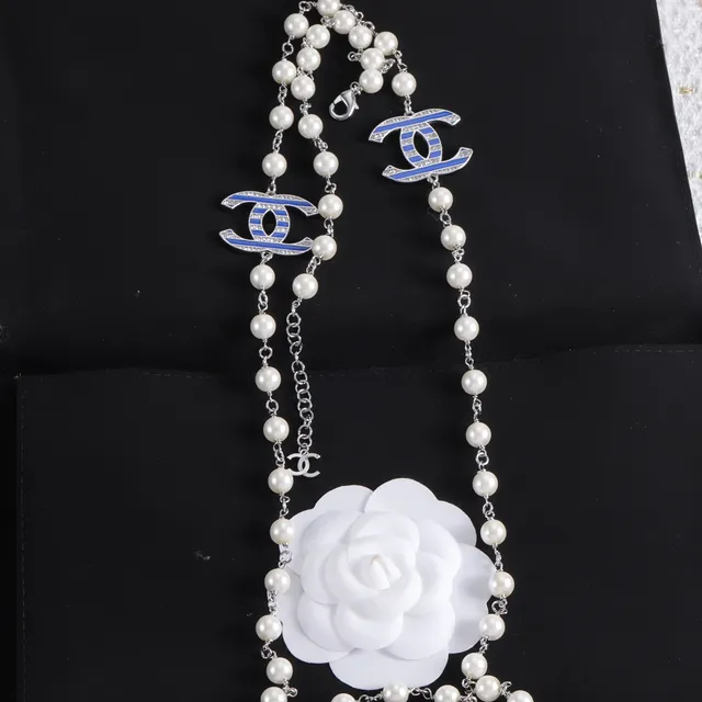 Chanel Classic Pearl Necklace White Blue Strand Enamel CC Pendant Necklace 2