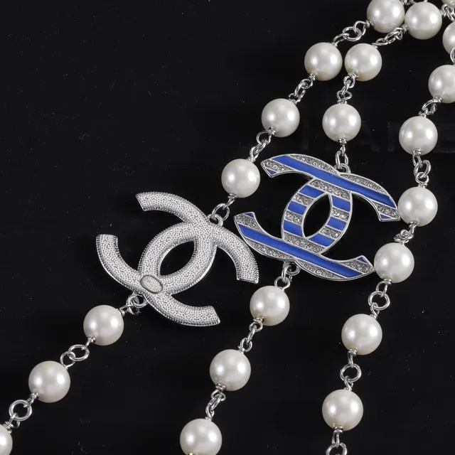 Chanel Classic Pearl Necklace White Blue Strand Enamel CC Pendant Necklace 3