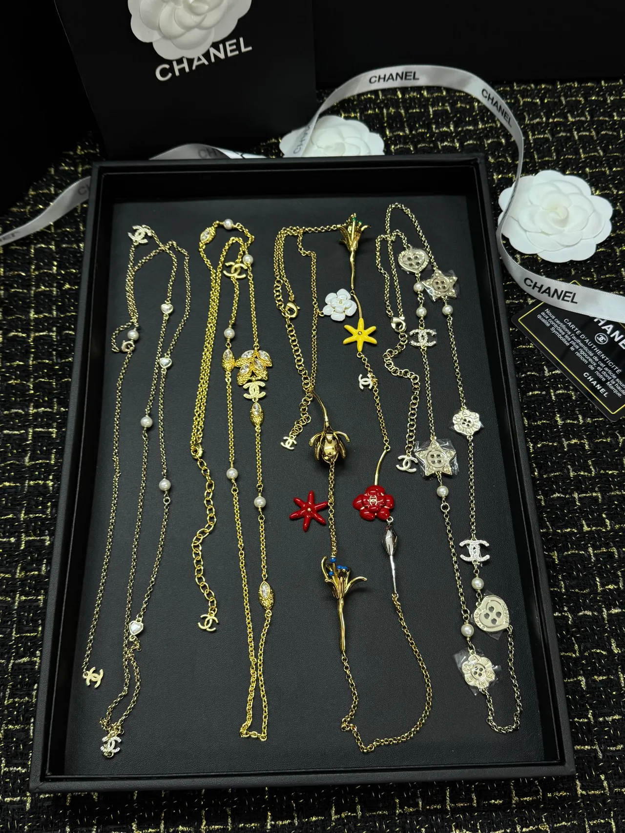 Chanel Costume Jewelry Collection Gold-Tone Black Gray Bead Crystal CC Butterfly Pearl Necklaces 5