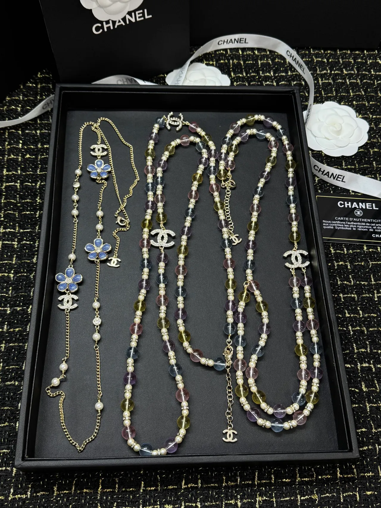 Chanel Costume Jewelry Collection Gold-Tone Black Gray Bead Crystal CC Butterfly Pearl Necklaces 6