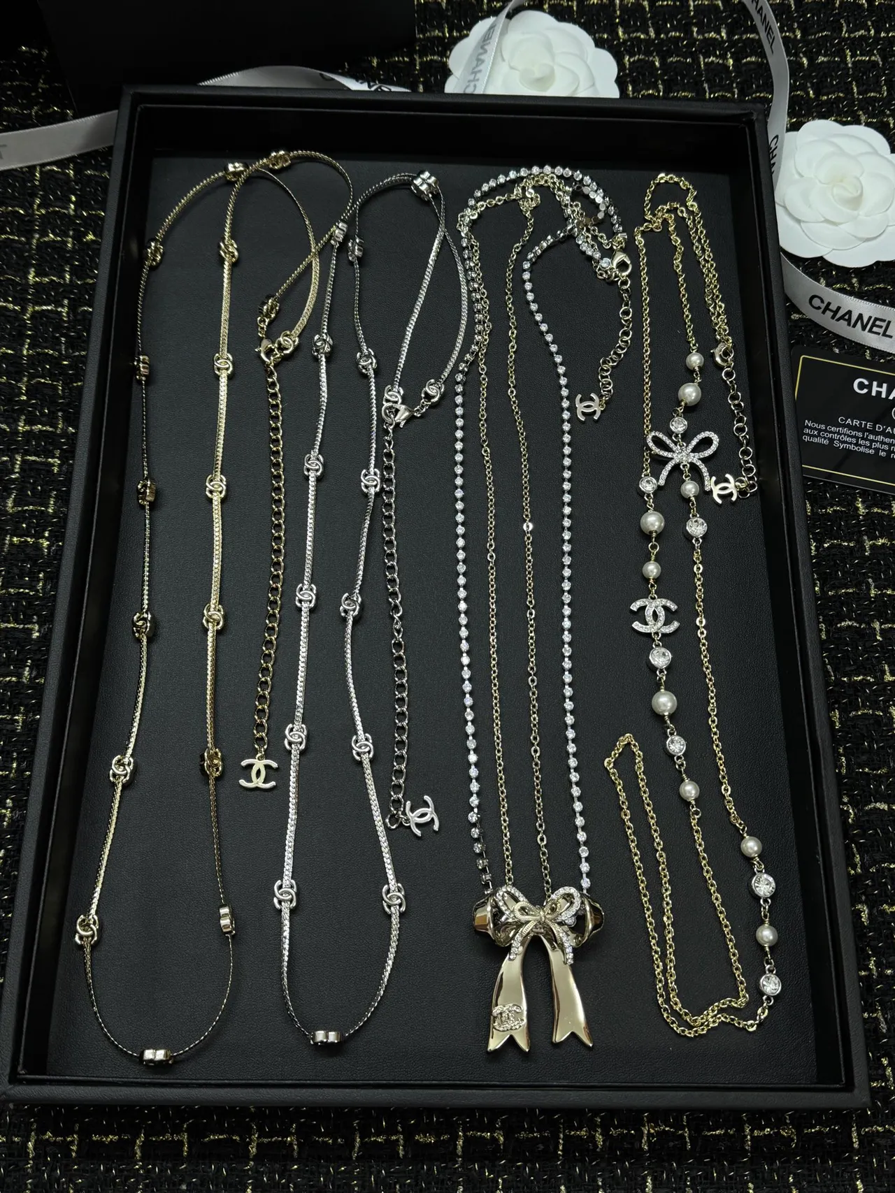 Chanel Costume Jewelry Collection Gold-Tone Black Gray Bead Crystal CC Butterfly Pearl Necklaces 7