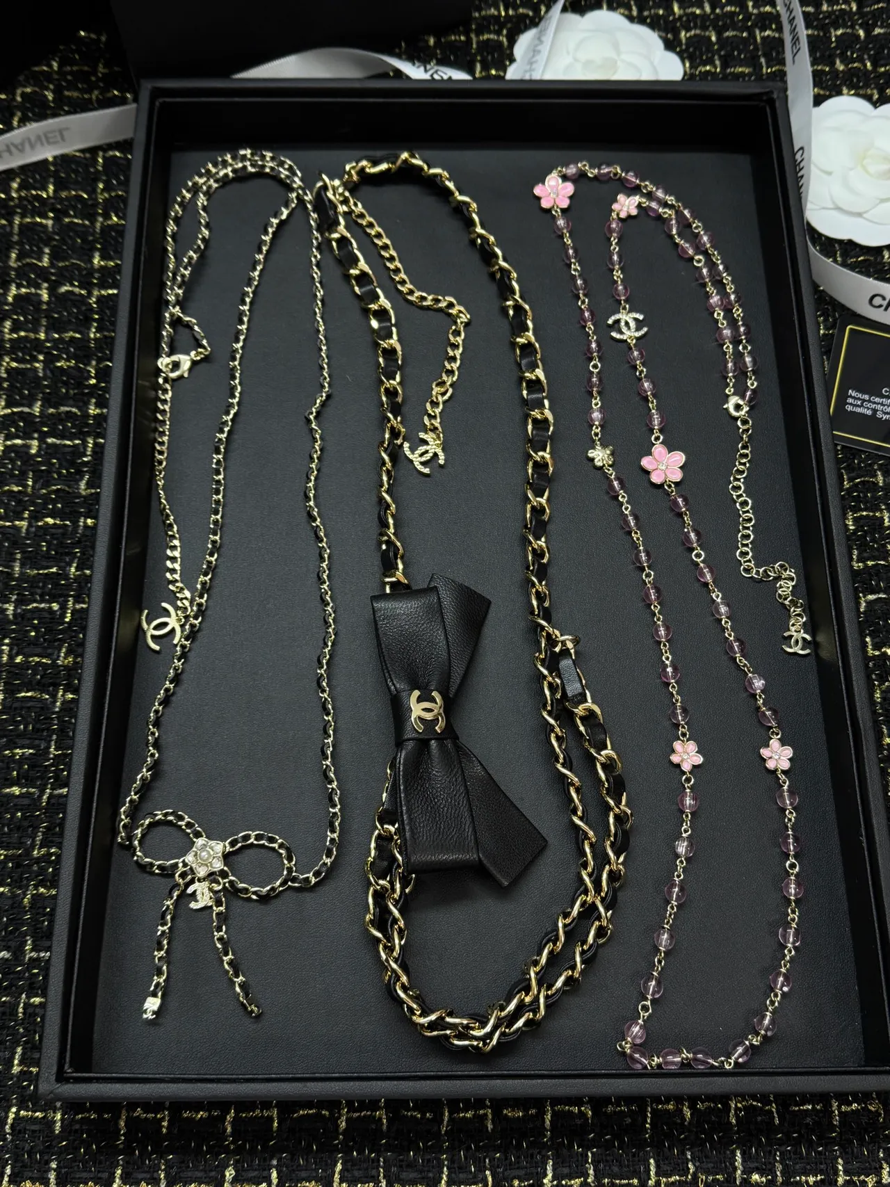 Chanel Costume Jewelry Collection Gold-Tone Black Gray Bead Crystal CC Butterfly Pearl Necklaces 8