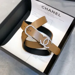 Chanel Crystal CC Belt भूरा और काला चमड़े की बेल्ट