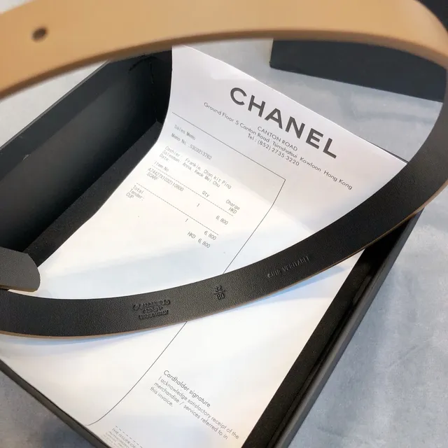 Chanel Crystal CC Belt Tan and Black Leather Belt 5