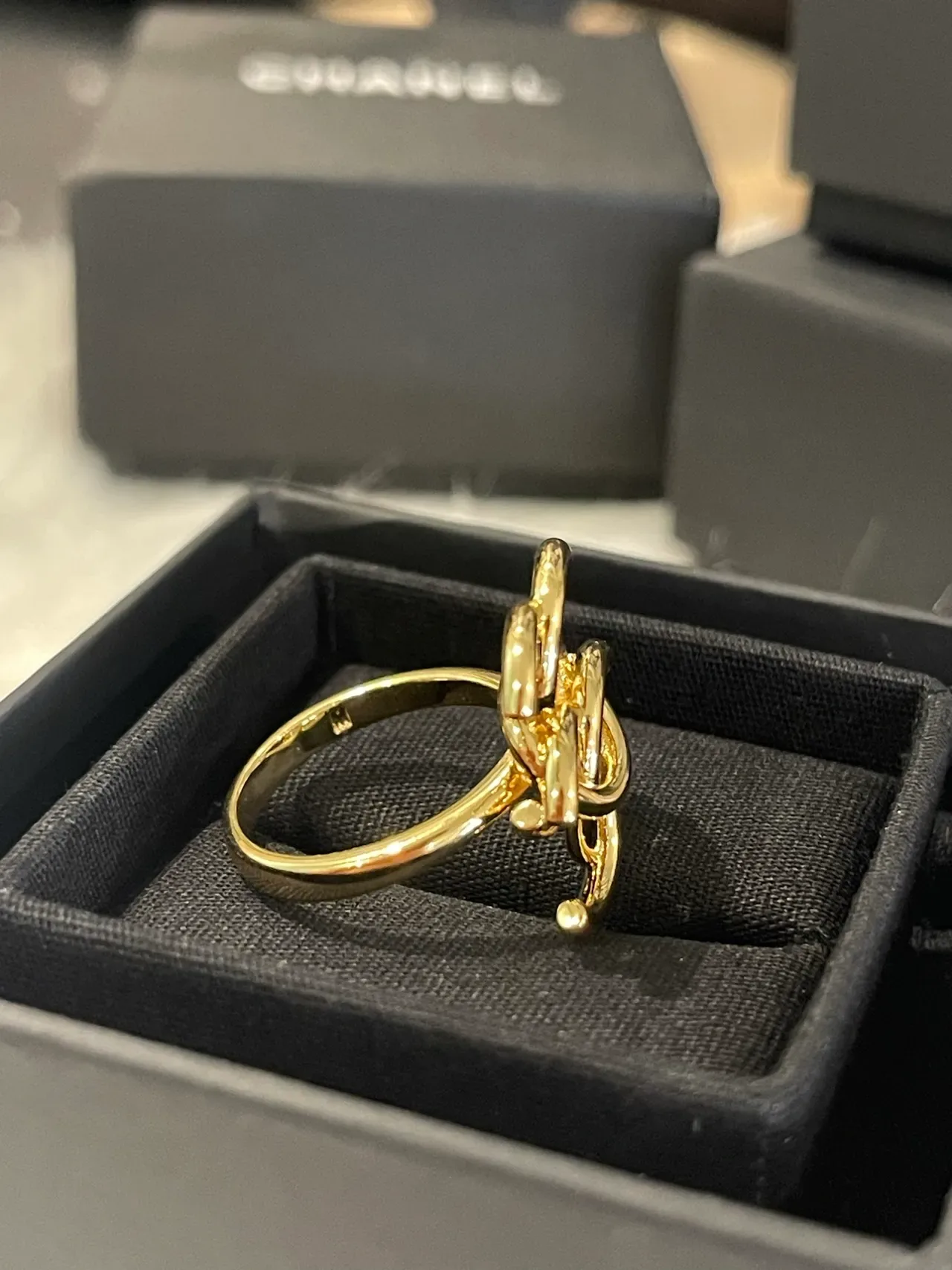 Chanel Gold Black Interlocking CC Motif Polished Ring 5