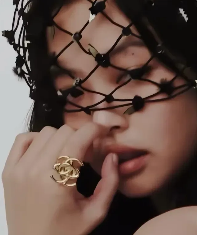 Chanel Gold Black Interlocking CC Motif Polished Ring 7