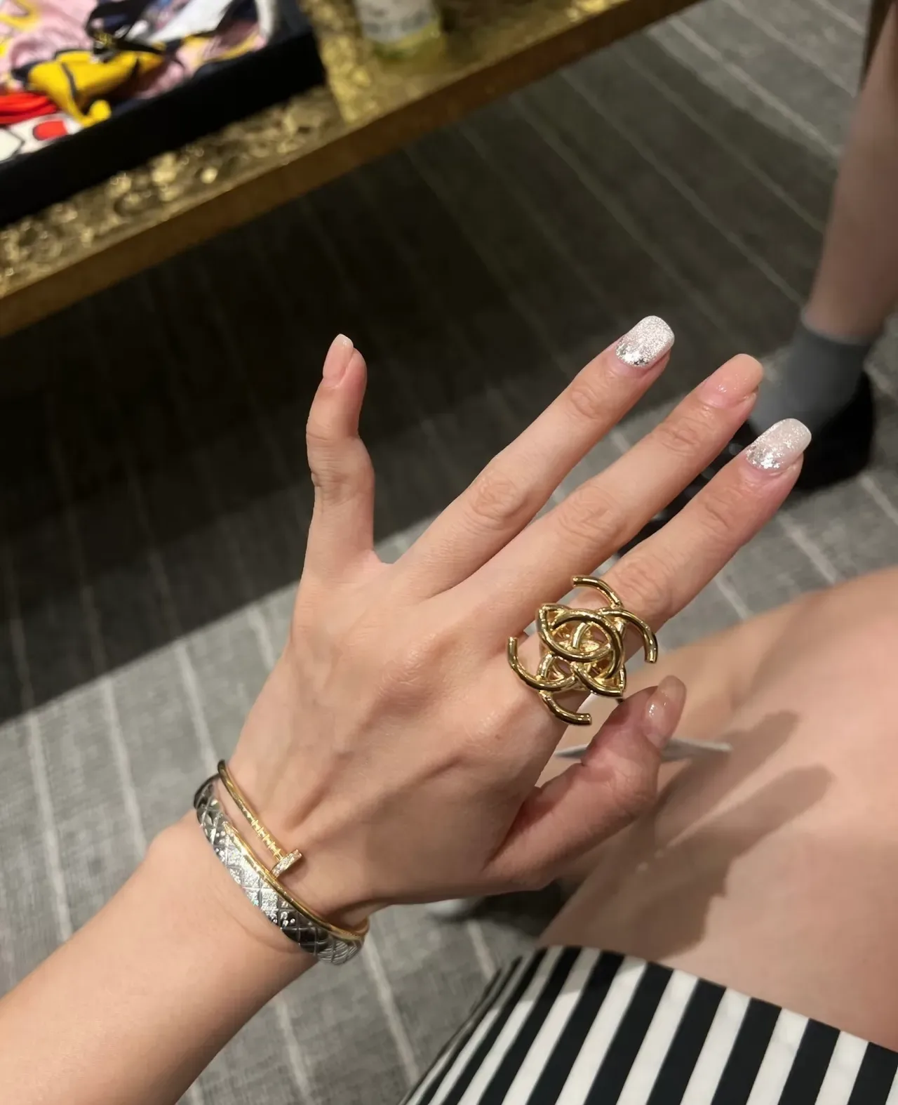 Chanel Gold Black Interlocking CC Motif Polished Ring 8