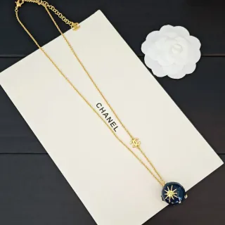 Chanel Gold Navy Chain Interlocking CC Charms Necklace