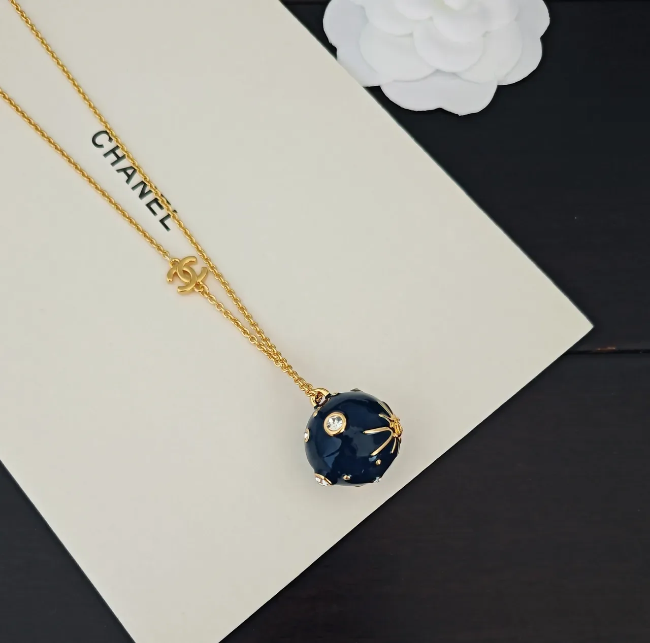 Chanel Gold Navy Chain Interlocking CC Charms Necklace 2