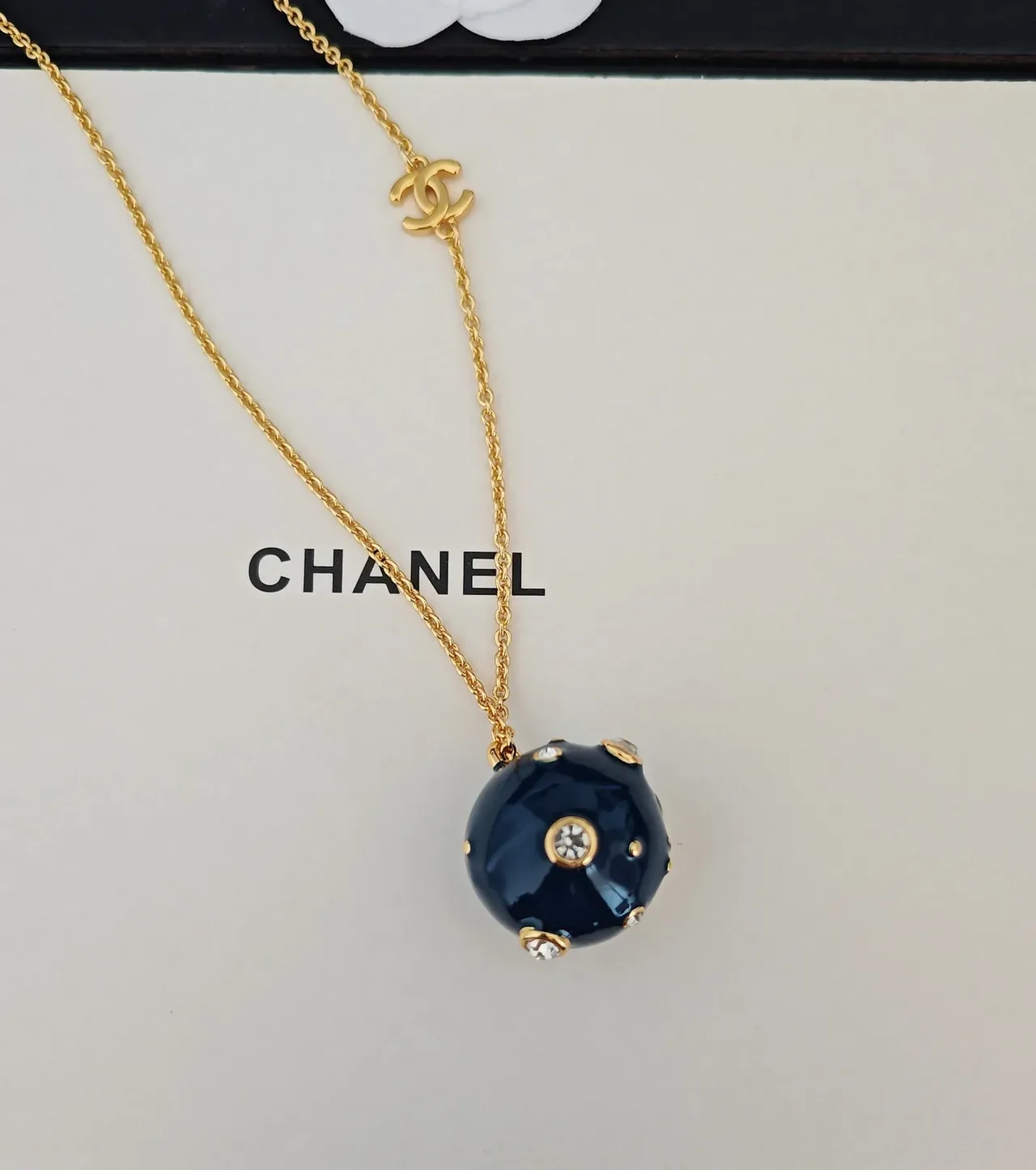 Chanel Gold Navy Chain Interlocking CC Charms Necklace 3