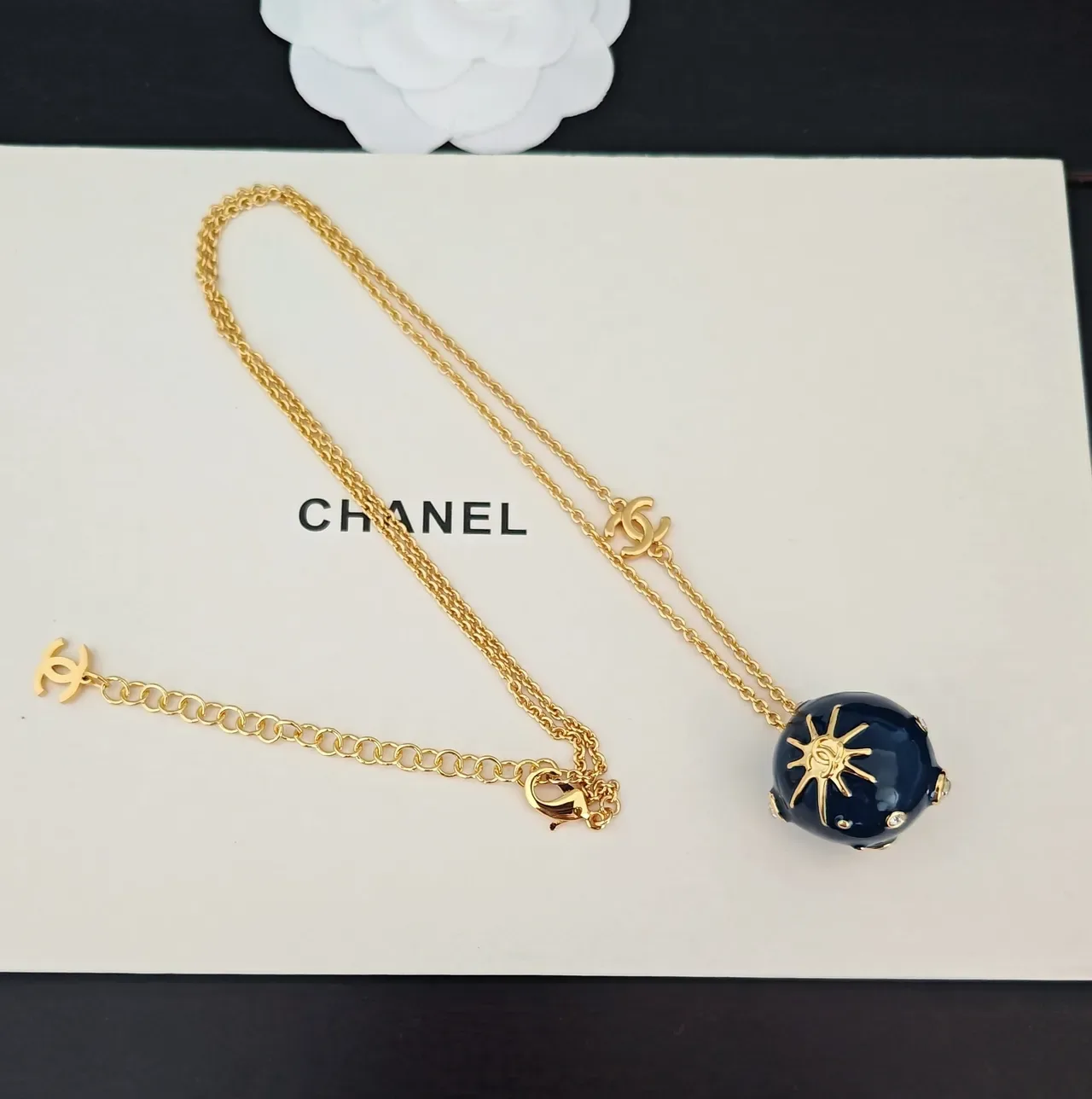 Chanel Gold Navy Chain Interlocking CC Charms Necklace 4