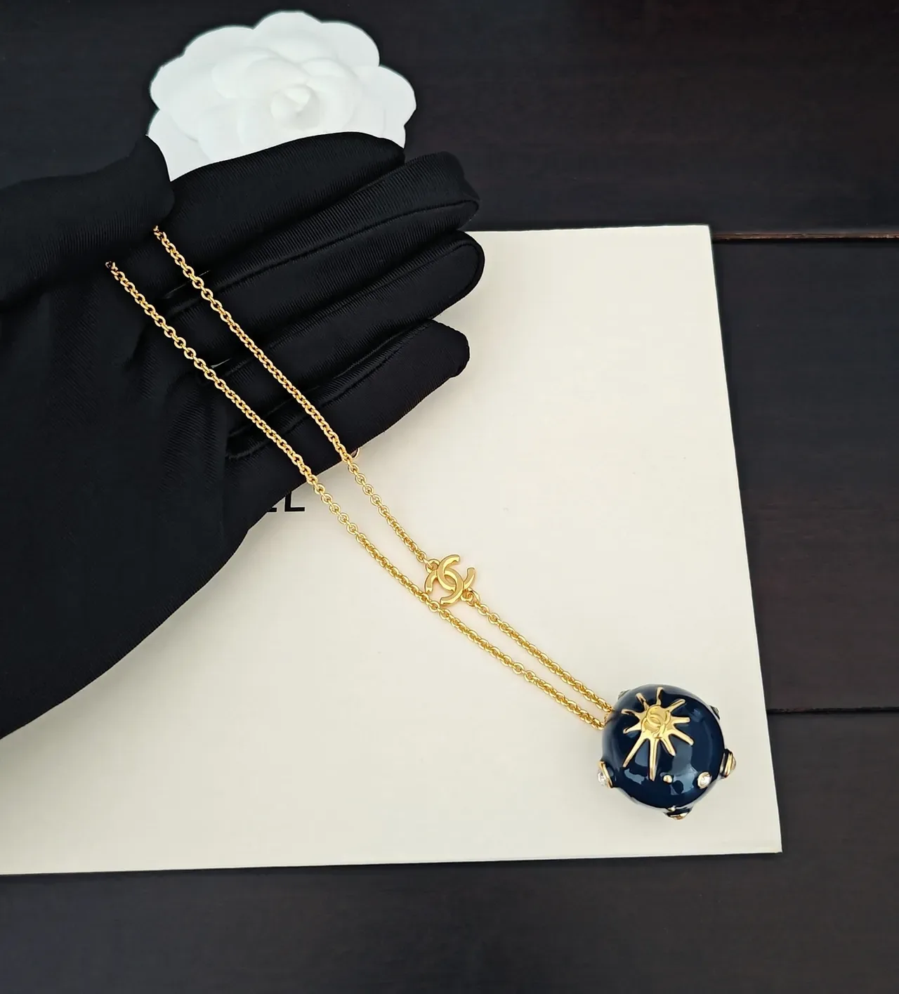 Chanel Gold Navy Chain Interlocking CC Charms Necklace 5