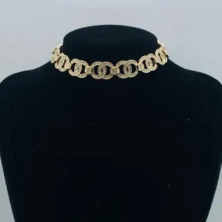 Chanel Gold Silver Interlocking CC Motif Pavé Crystal Embellishment Necklace