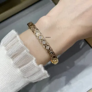 Chanel Gold Silver Quilted Diamond Motif Pavé Crystal Inlay Bracelet
