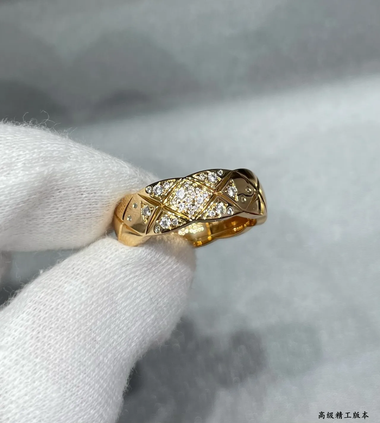 Chanel Gold Silver Quilted Pavé Rose Ring 5