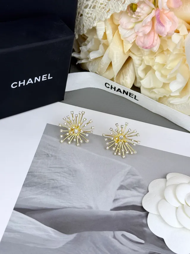 Chanel Gold Transparent Starburst Crystal-Embellished Earrings 2