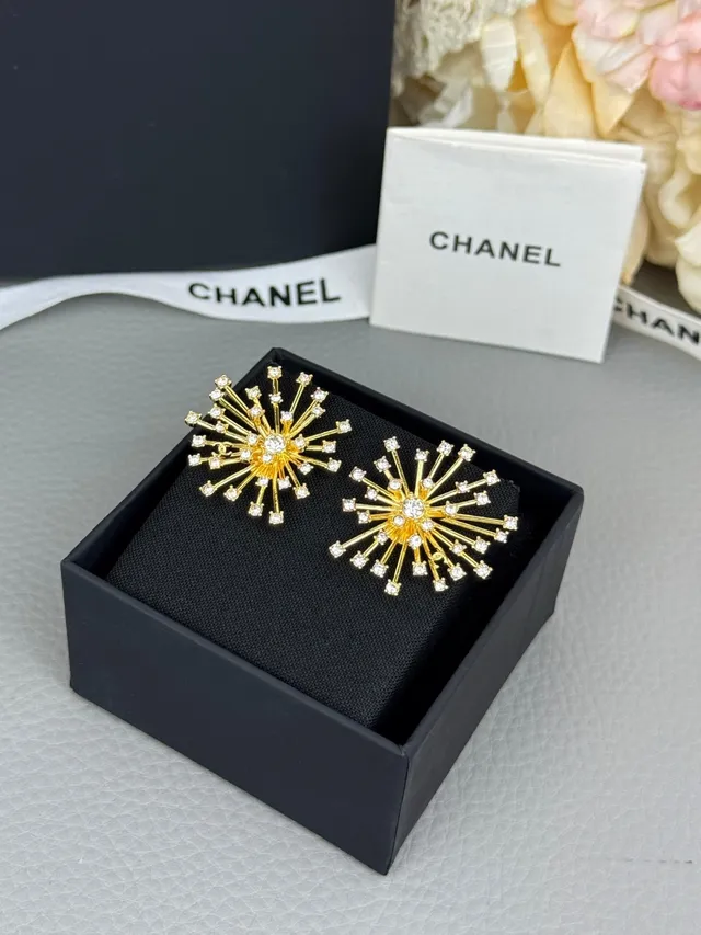Chanel Gold Transparent Starburst Crystal-Embellished Earrings 6