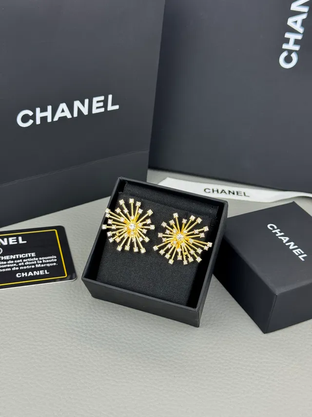 Chanel Gold Transparent Starburst Crystal-Embellished Earrings 8