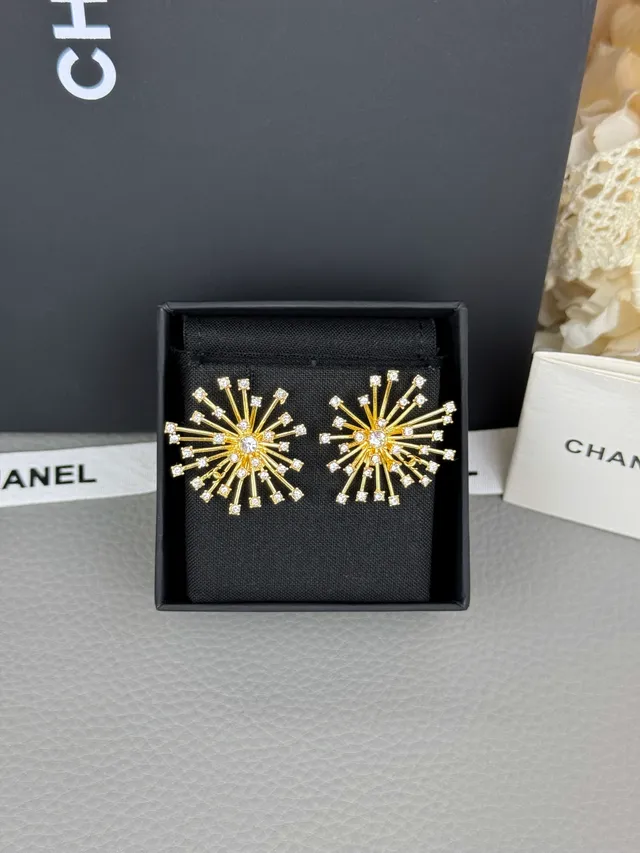 Chanel Gold Transparent Starburst Crystal-Embellished Earrings 9