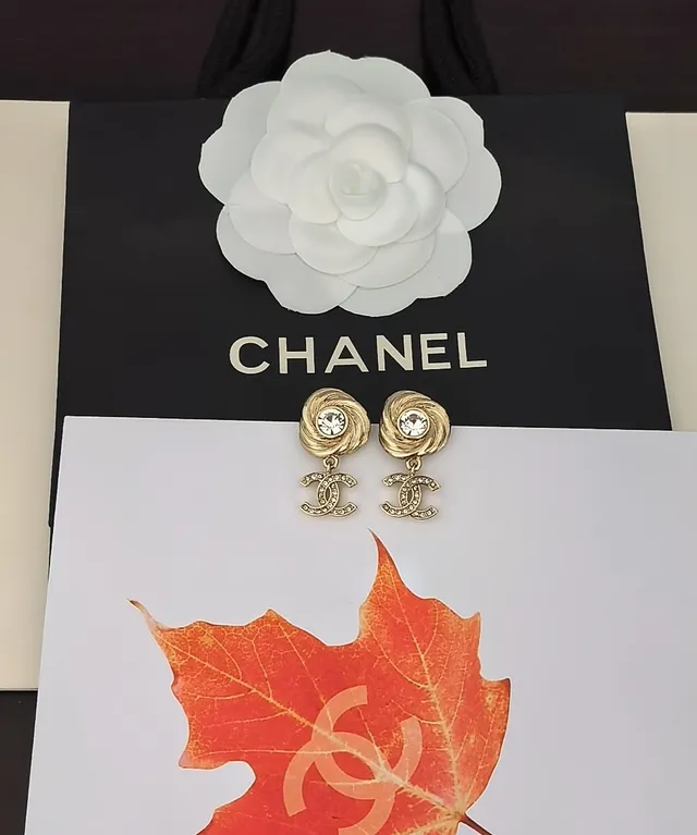 Chanel Gold Transparent Swirl-Textured Top Pavé-Crystal CC Logo Earrings 3