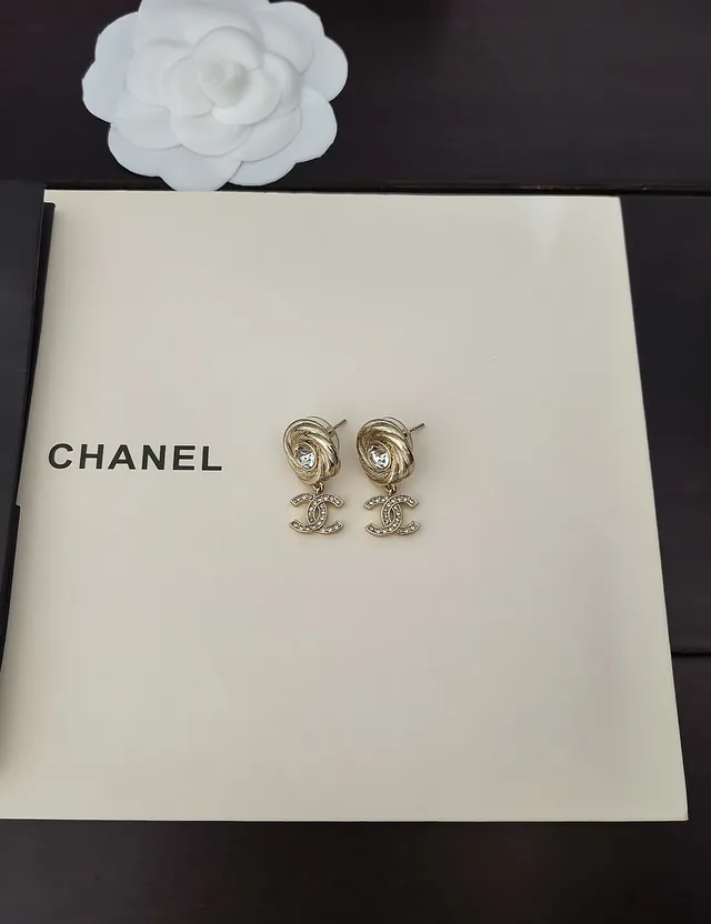 Chanel Gold Transparent Swirl-Textured Top Pavé-Crystal CC Logo Earrings 4