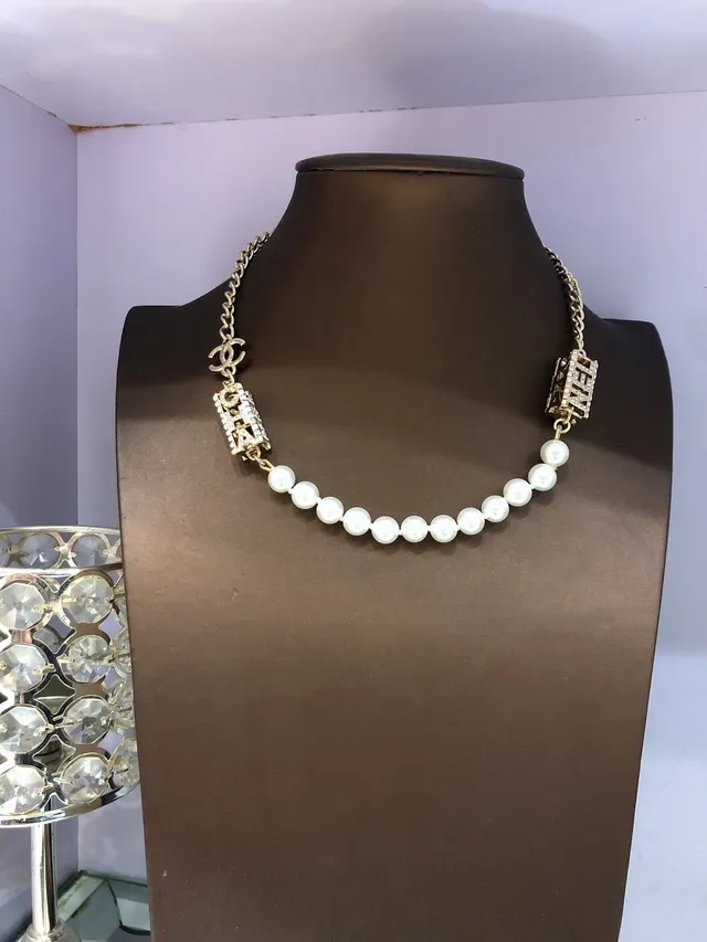 Chanel Gold White Chain Faux Pearl Strand Necklace 2