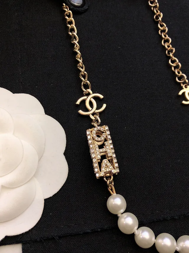 Chanel Gold White Chain Faux Pearl Strand Necklace 9