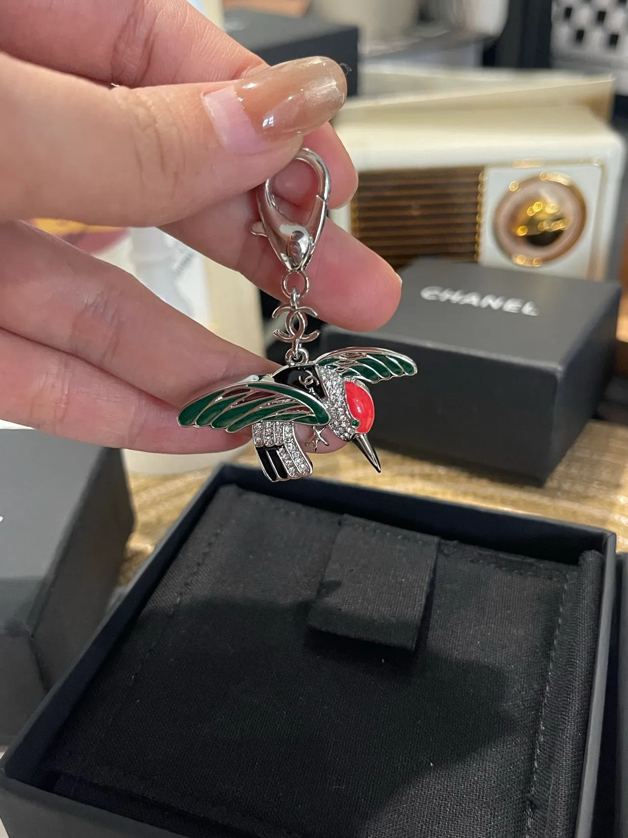 Chanel Hummingbird Enamel and Crystal Brooch 4