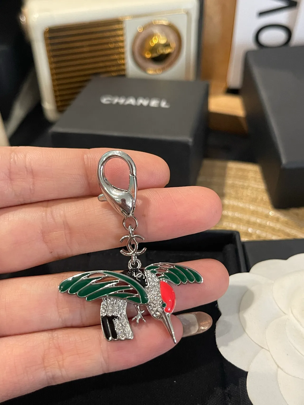 Chanel Hummingbird Enamel and Crystal Brooch 5