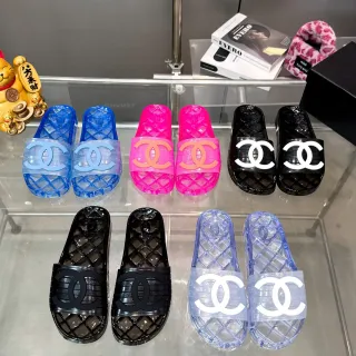 Chanel Jelly Slide Transparent Blue Material Quilted Sole Slippers