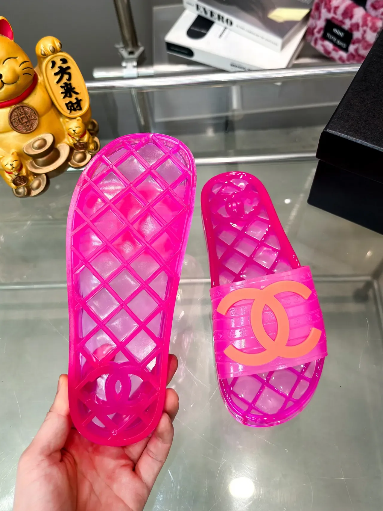 Chanel Jelly Slide Azul Transparente Material Suela Quiltada Slippers 5