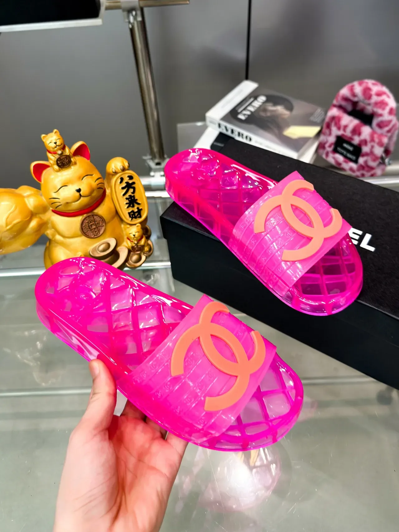 Chanel Jelly Slide Azul Transparente Material Suela Quiltada Slippers 9