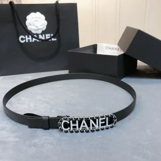 Chanel Logo Belt Black Silver Chain-Trimmed Leather Belt