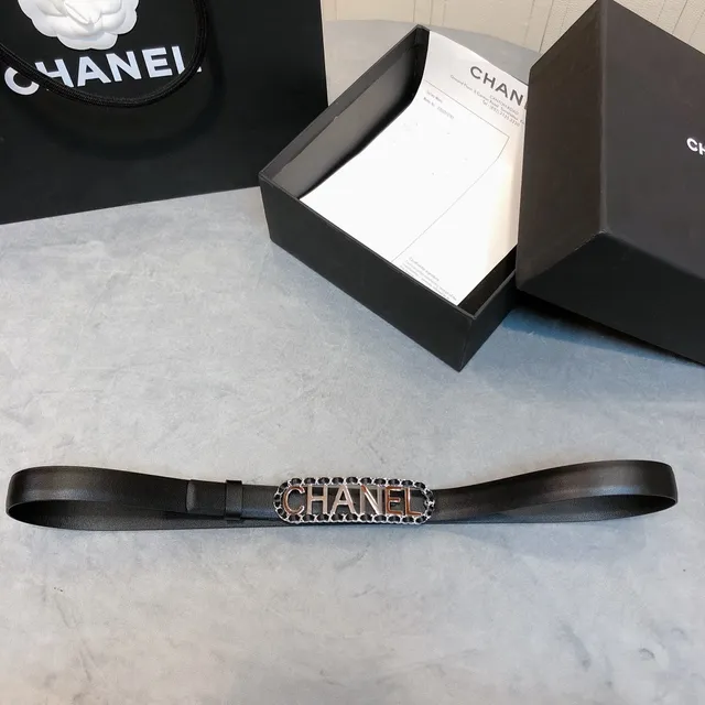 Chanel Logo Belt Ceinture Noire Chaînette Argentée Ceinture en Cuir 2