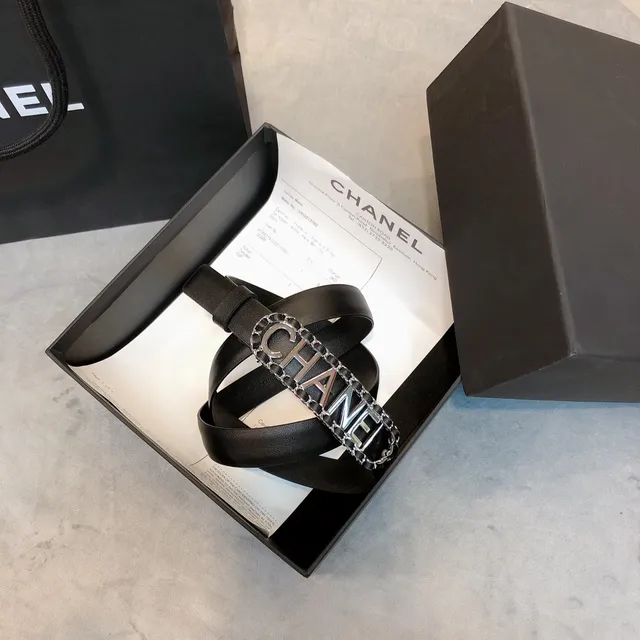 Chanel Logo Belt Ceinture Noire Chaînette Argentée Ceinture en Cuir 5
