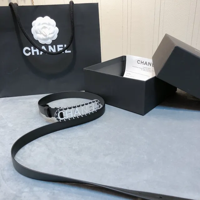 Chanel Logo Belt Ceinture Noire Chaînette Argentée Ceinture en Cuir 6