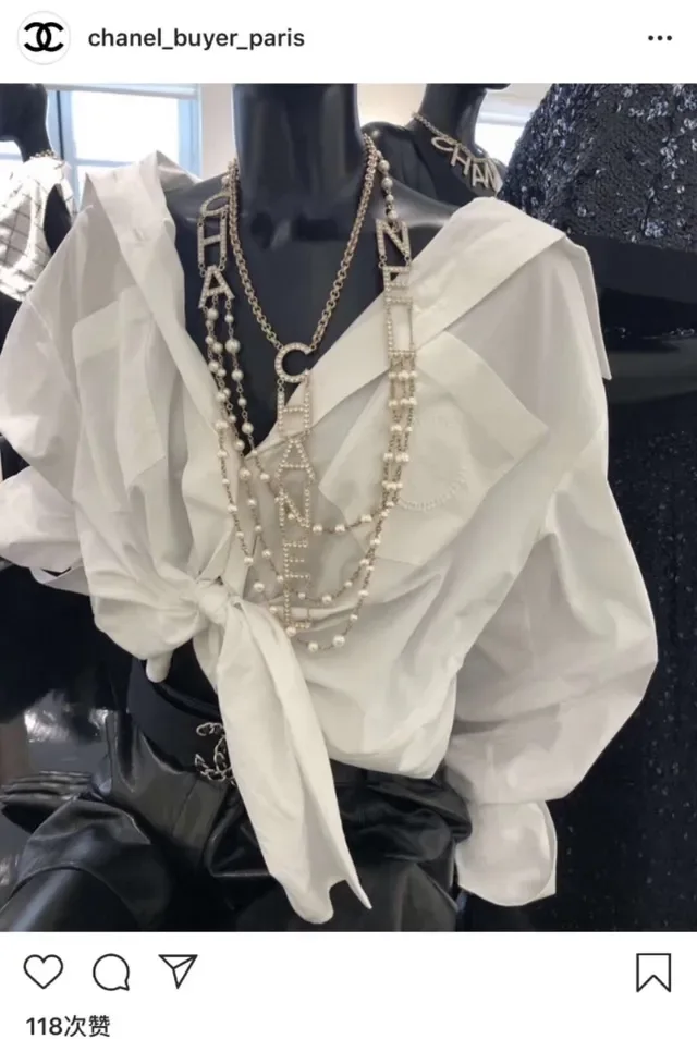 Collier Chanel Logo Perle Beige Or Multi-Strand 7