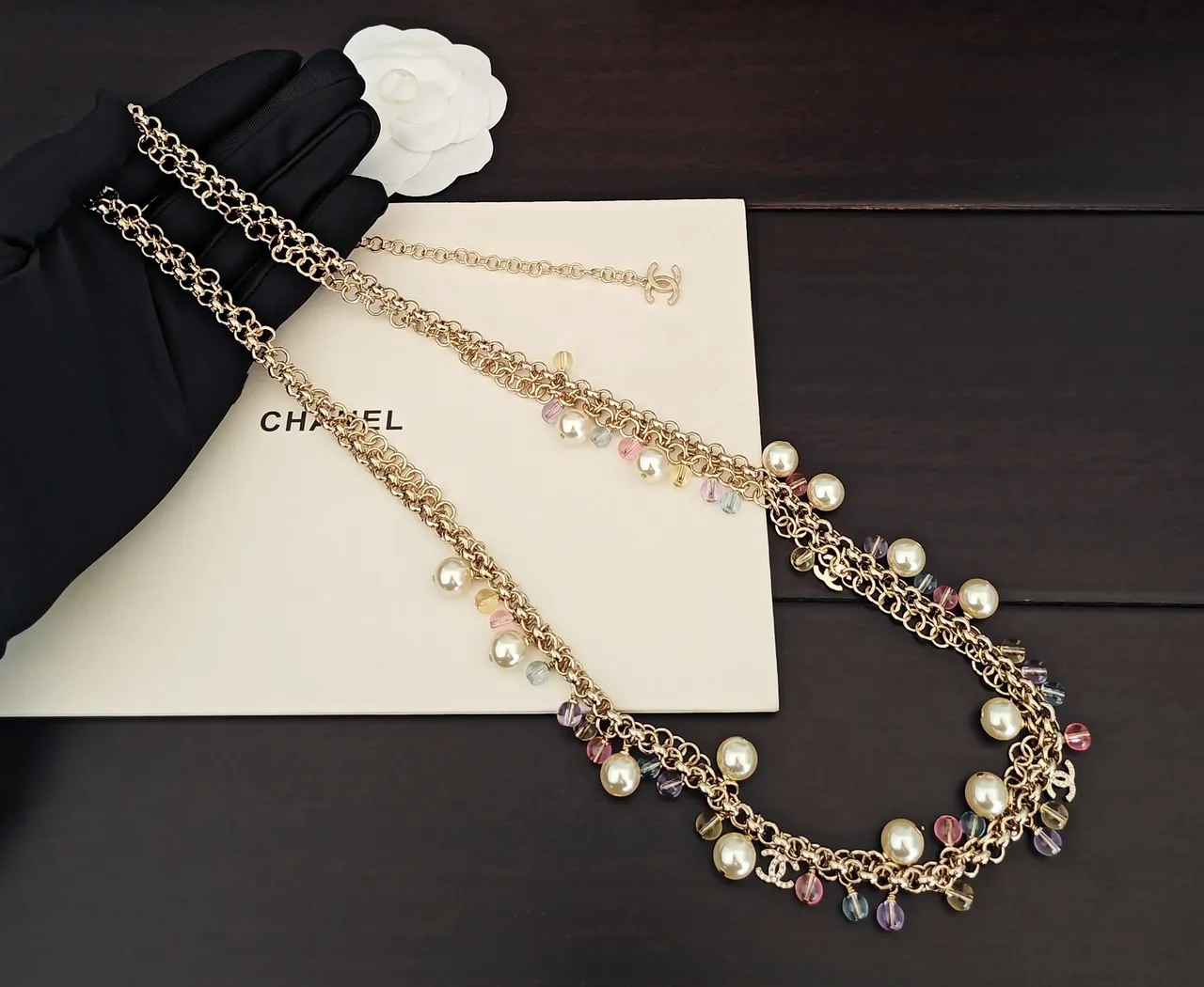 Chanel Multi-Chain Pearl and Crystal Charm Necklace 2