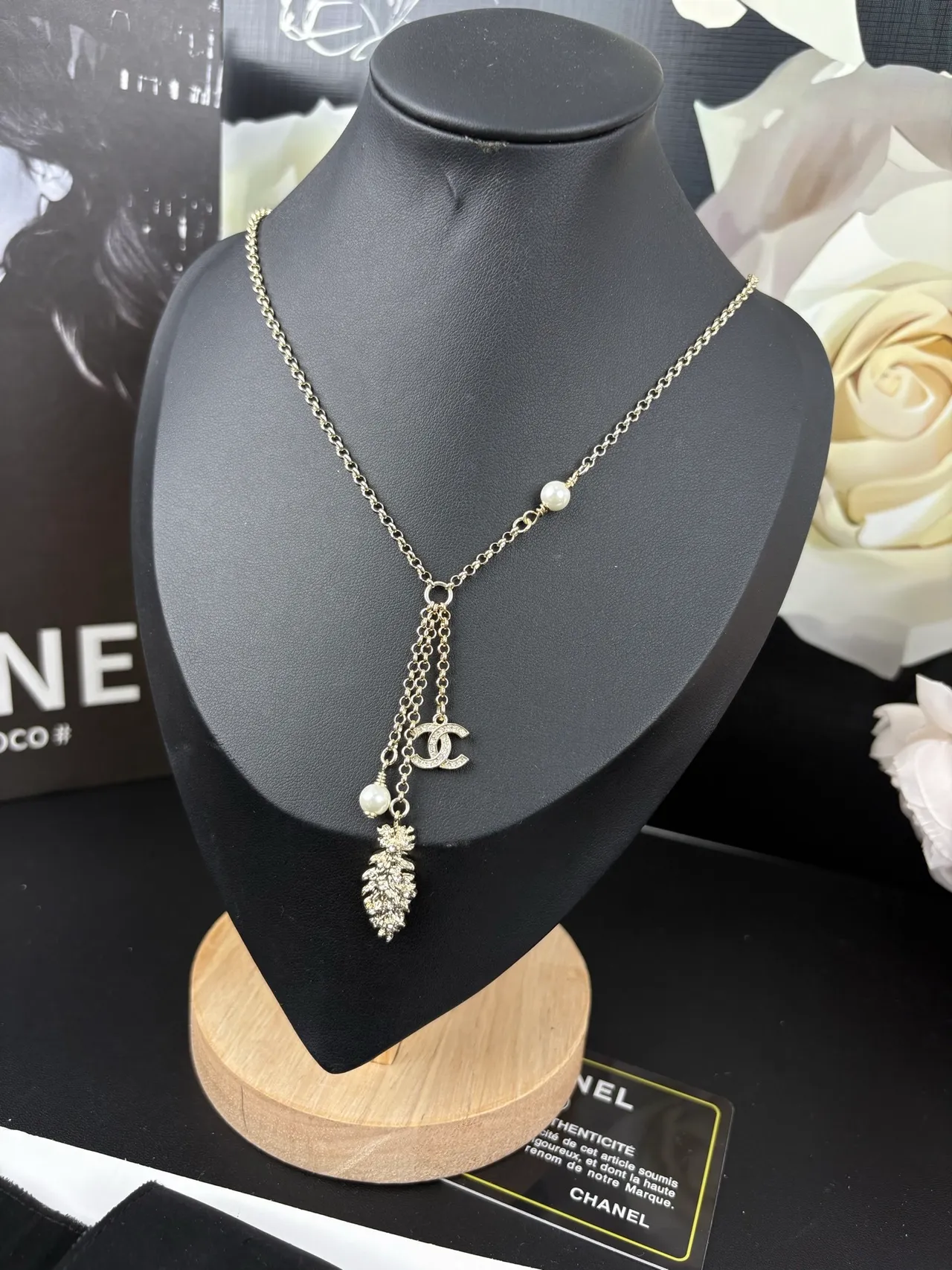 Chanel Multi-Strand CC Pearl and Leaf Pendant Necklace 3