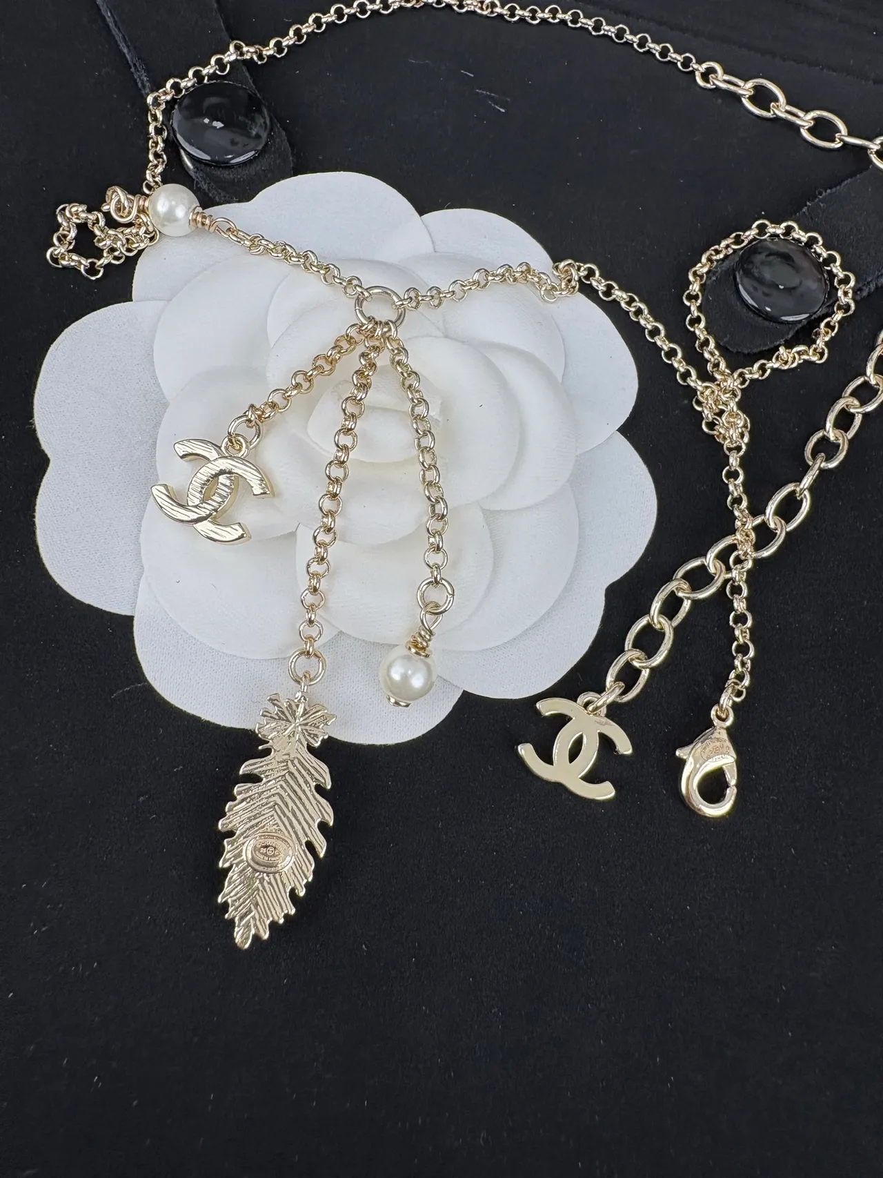 Chanel Multi-Strand CC Pearl and Leaf Pendant Necklace 4