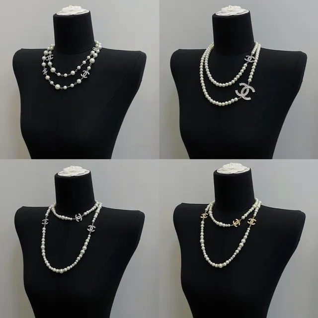 Chanel Multi-Strand Pearl Necklace White Silver Necklace 2