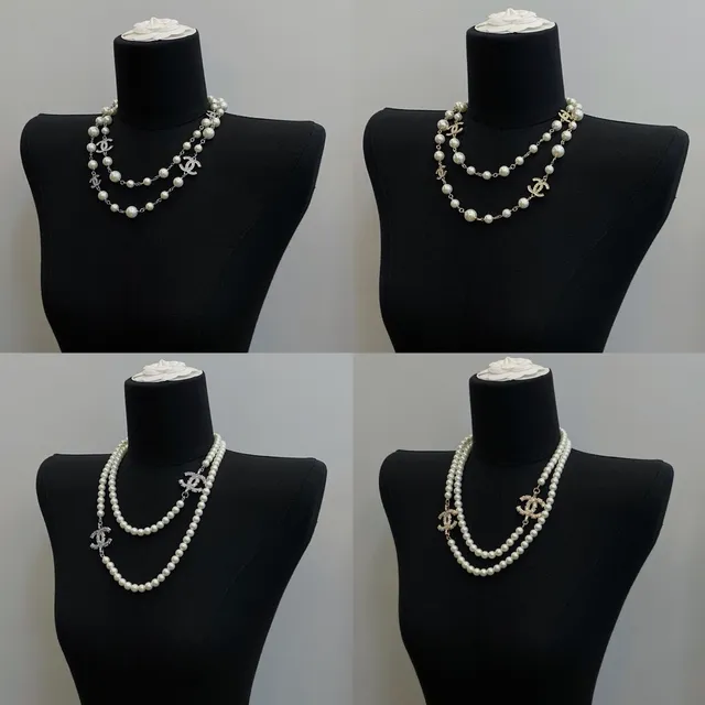 Chanel Multi-Strand Pearl Necklace White Silver Necklace 3