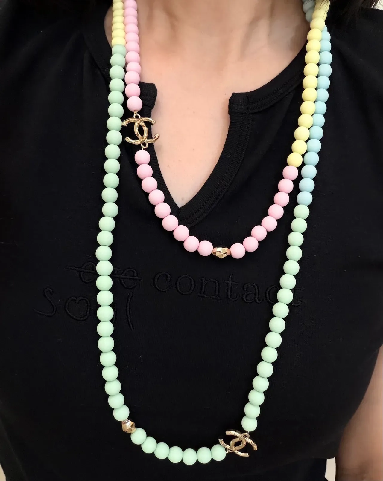 Chanel Multicolor Gold Gradient Pastel Resin Beads CC Logo Clasp Necklace 7