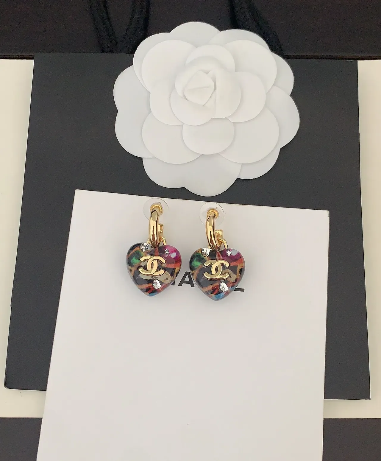 Chanel Multicolor Gold Heart-Shaped Resin Earrings 3