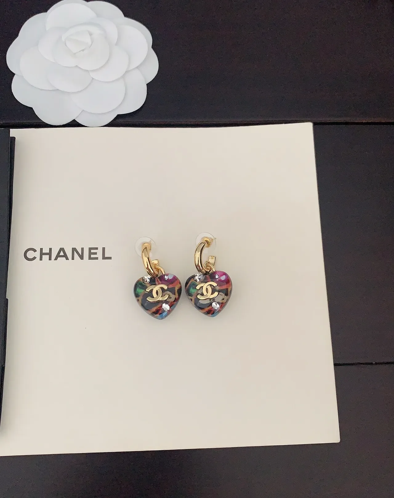 Chanel Multicolor Gold Heart-Shaped Resin Earrings 4