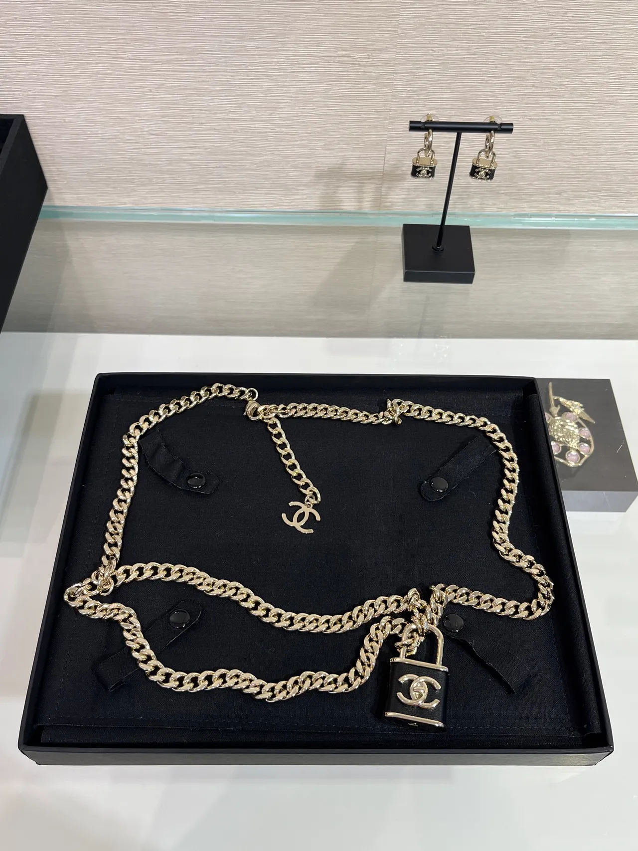 Chanel Padlock Necklace Gold Black Curb Chain CC Logo Charm Necklace 2