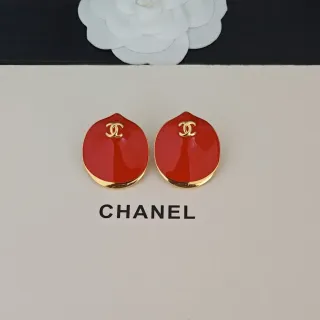 Chanel Red Enamel CC Logo Stud Earrings