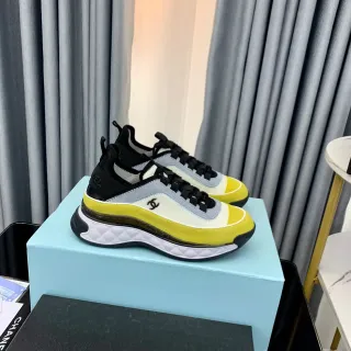 Chanel Runway Sneakers Yellow White Quilted Midsole Multi-Panel Textile Upper Lifestyle Sneakers