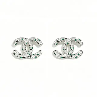 Chanel 银色多彩 interlocking CC Logo Pavé-Set 水晶耳环
